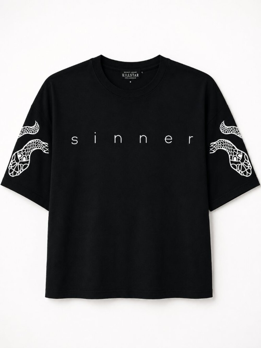 Restyle Goth "Sinner" Cropped Graphic Tee – Black Snake Sleeve Shirt